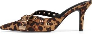 Dsevht Black Kitten Heels for Women Pointed Closed Toe Dressy Bow Heel Vintage Heeled Mules Sexy Pointy Studded Slip on Stiletto Pump Shoes