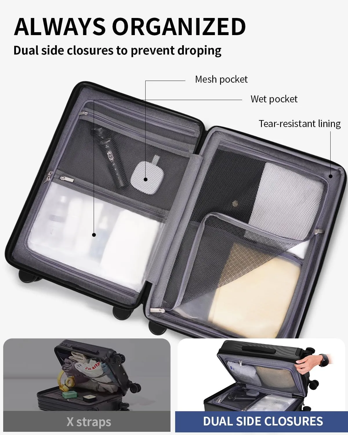 ECOHUB Hardside Expandable Carry On Luggage, 20" Rolling Luggage 22x14x9 Airline Approved with Spinner Wheels & TSA Lock, Lightweight Small Hardshell Travel Suitcase Valises, 20inch Carry-on Black