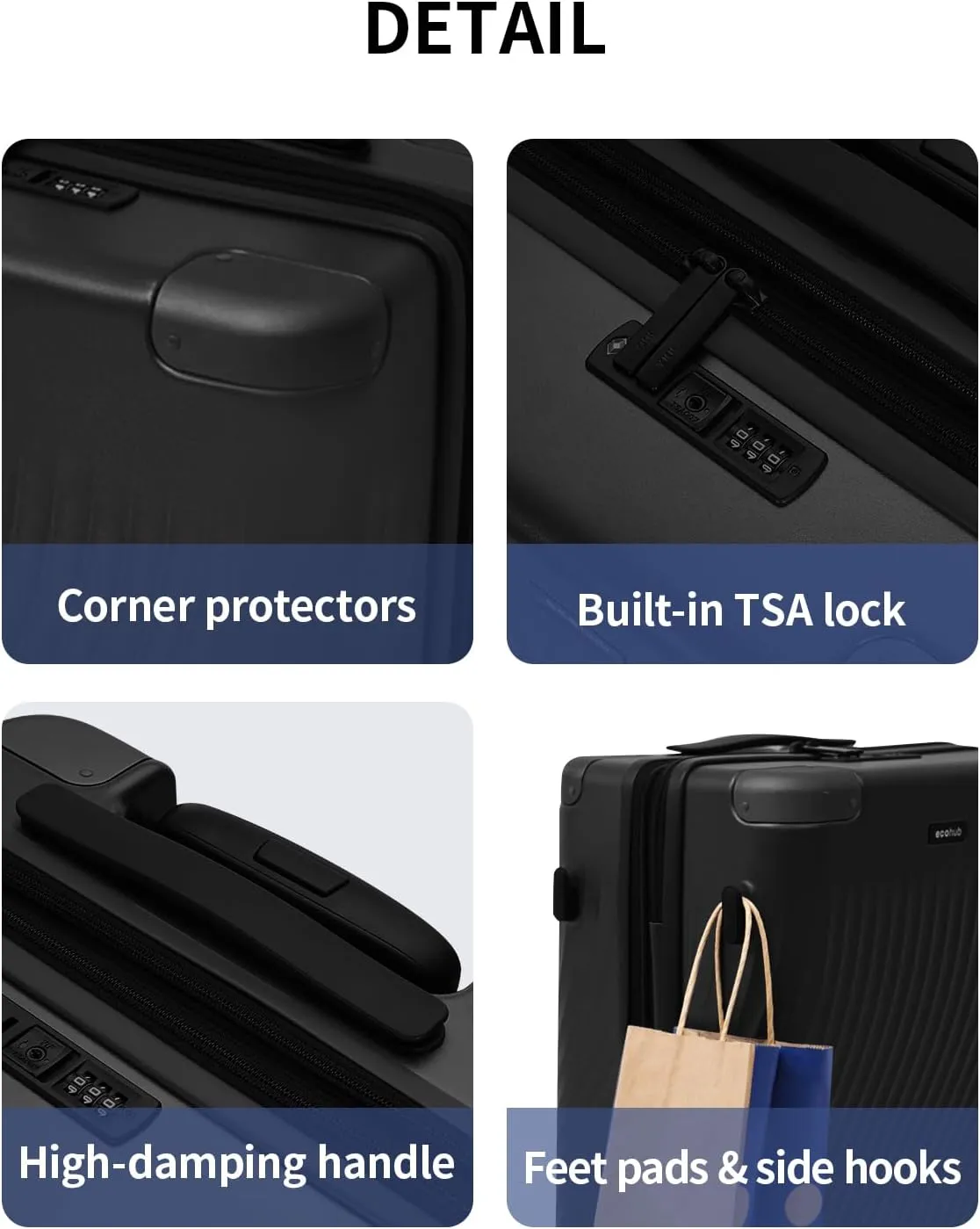 ECOHUB Hardside Expandable Carry On Luggage, 20" Rolling Luggage 22x14x9 Airline Approved with Spinner Wheels & TSA Lock, Lightweight Small Hardshell Travel Suitcase Valises, 20inch Carry-on Black