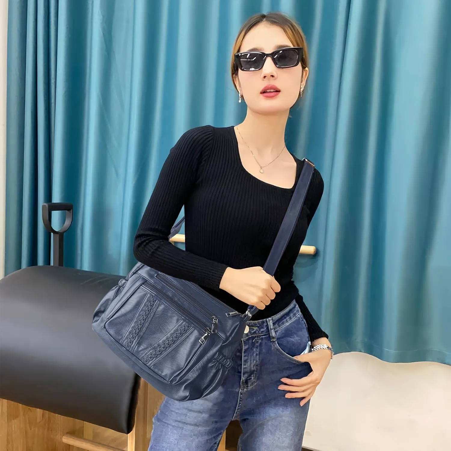 ELDA Crossbody Bags For Women Pocketbooks Soft PU Leather Purses and Handbags Multi Pocket Shoulder Bag