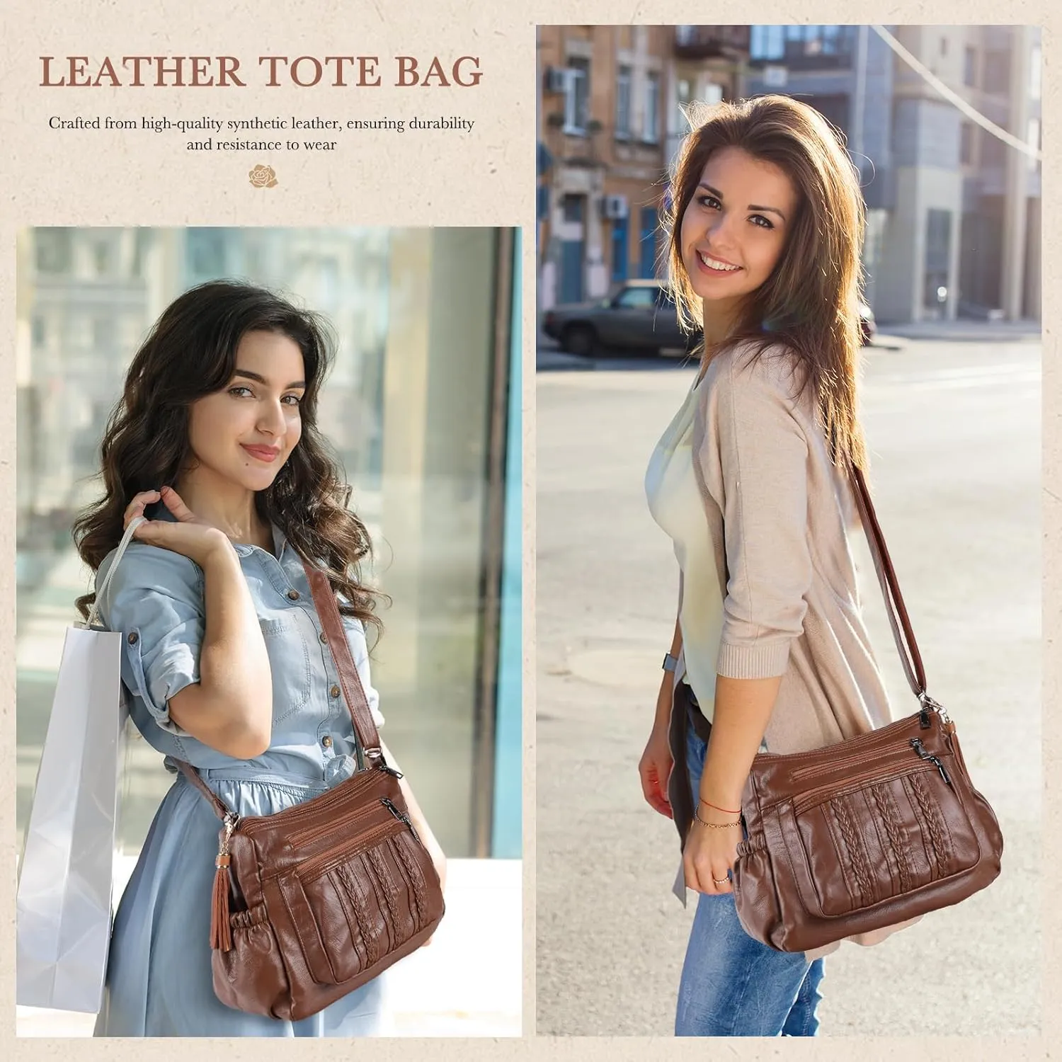 ELDA Purses for Women Pocketbooks Soft PU Leather Ladies Crossbody Purse Multi Pocket Shoulder Bag