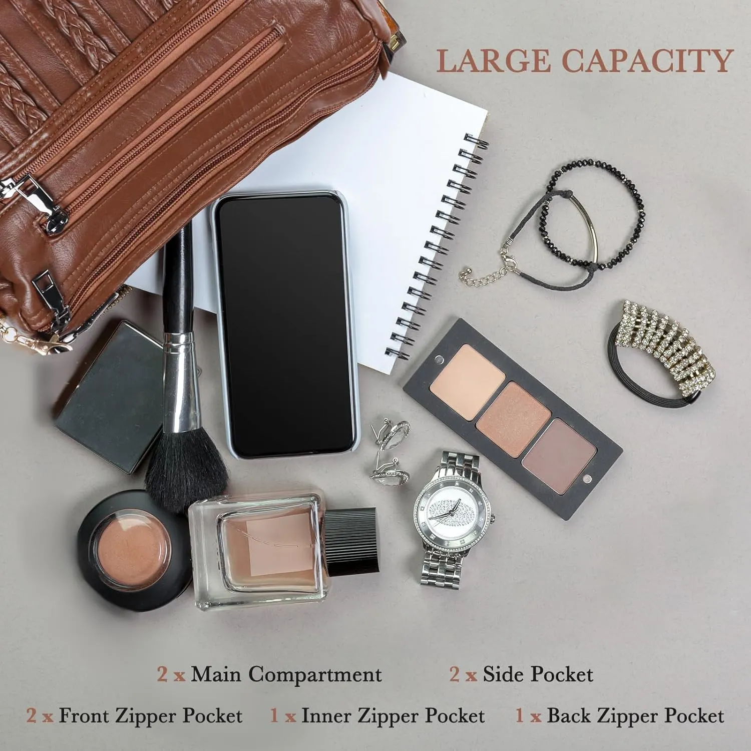 ELDA Purses for Women Pocketbooks Soft PU Leather Ladies Crossbody Purse Multi Pocket Shoulder Bag