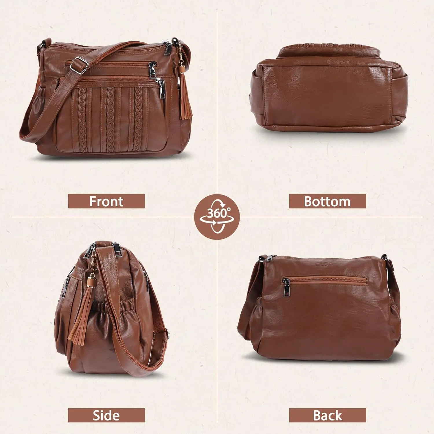 ELDA Purses for Women Pocketbooks Soft PU Leather Ladies Crossbody Purse Multi Pocket Shoulder Bag
