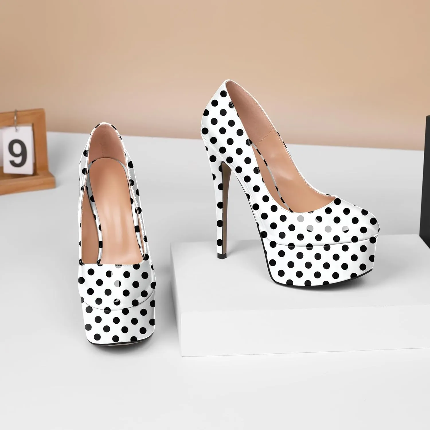 Eldof Womens High Heel Platform Pumps Round Toe Sky High Stilettoes 6" Party Dress Platform