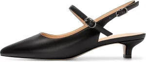 Eldof Women's Kitten Heel Slingback Pumps Pointy Toe Ankle Strap with Adjustable Buckle Classic Low Heels for Dress Wedding Party