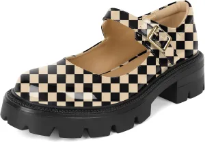 Eldof Women's Mary Jane Shoes Platform Lug Sole Low Heel Chunky Pumps Round Toe Ankle Strap Oxfords Dress Shoes for Uniform Graduation School Work 2 Inches