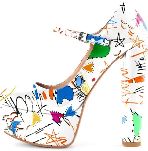 Eldof Women's Round Closed Toe Platform Mary Jane Pumps Block Chunky High Heel Sexy Wedding Dressy Shoes 6 Inches