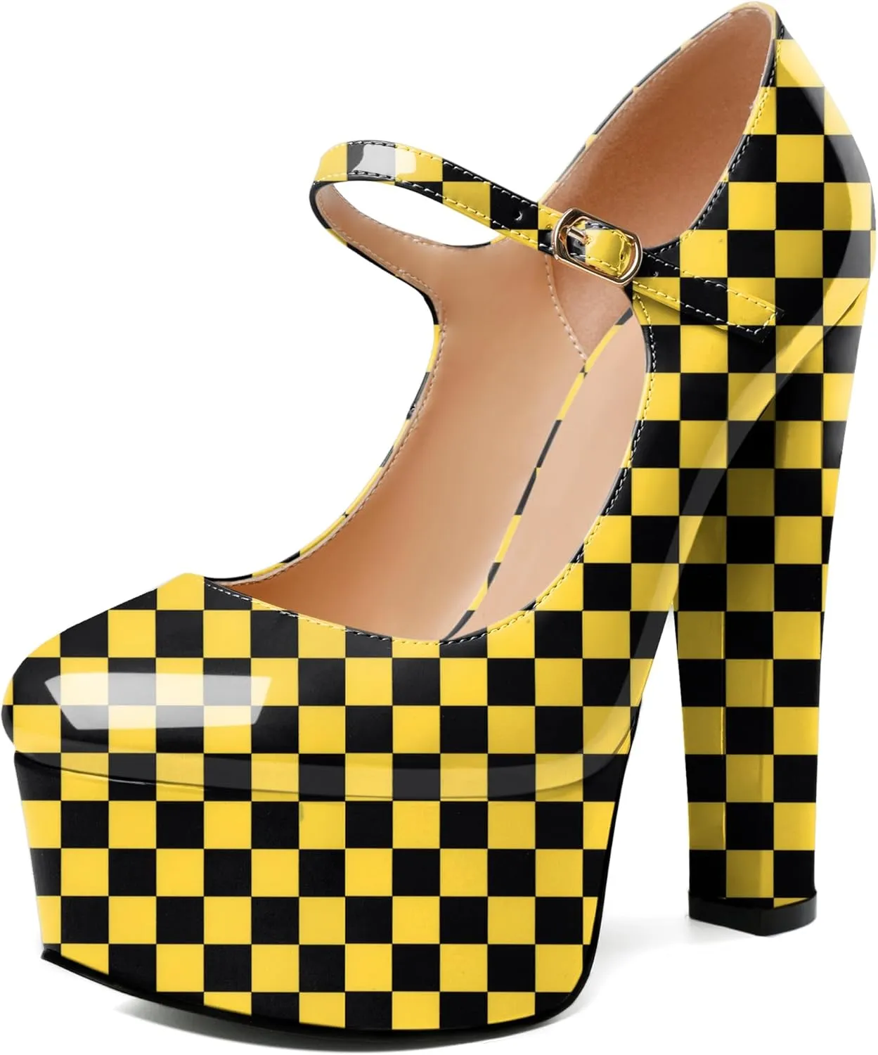 Eldof Women's Round Closed Toe Platform Mary Jane Pumps Block Chunky High Heel Sexy Wedding Dressy Shoes 6 Inches
