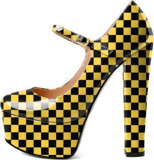 Eldof Women's Round Closed Toe Platform Mary Jane Pumps Block Chunky High Heel Sexy Wedding Dressy Shoes 6 Inches