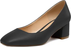 Eldof Women's Square Toe Mid Chunky Block Heel 2 Inch Pumps Slip On Elegant Block Heel Dress Shoes