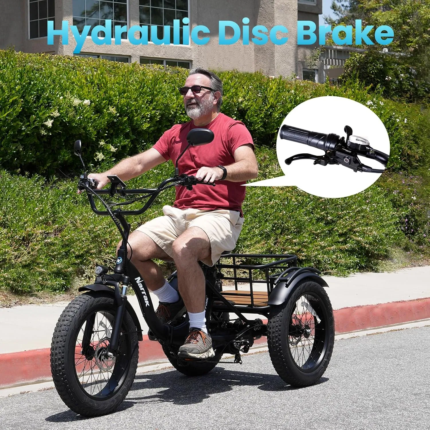 Electric Tricycle for Adults, 750W(Peak 1350W), 48V13Ah Ebike, 20"x4.0" Aluminum Folding Fat Tire 3 Wheel Electric Trike, Max 20MPH Hydraulic Brake, Rear Motor Differential