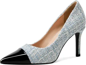 Elegant Closed Toe High Heels Women Pumps Fashion Leather Upper Low Heel Fabric Material Pink Heels 8CM Dress Shoes