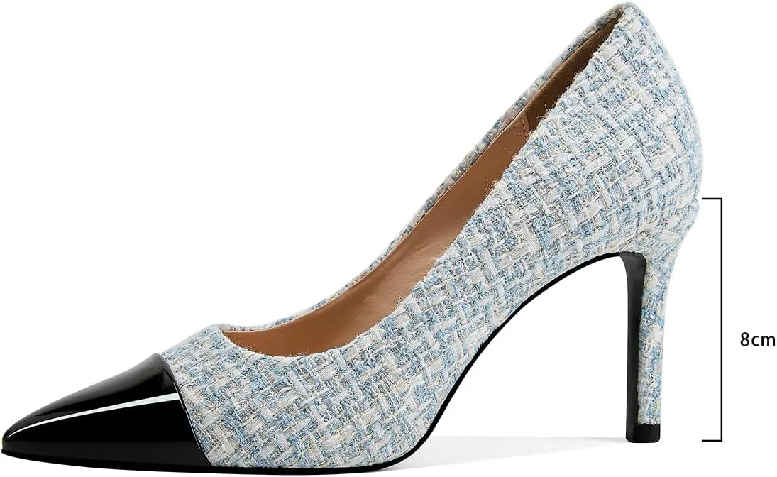Elegant Closed Toe High Heels Women Pumps Fashion Leather Upper Low Heel Fabric Material Pink Heels 8CM Dress Shoes