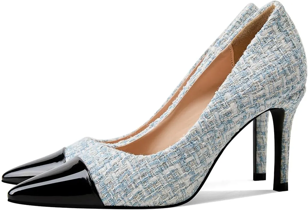 Elegant Closed Toe High Heels Women Pumps Fashion Leather Upper Low Heel Fabric Material Pink Heels 8CM Dress Shoes