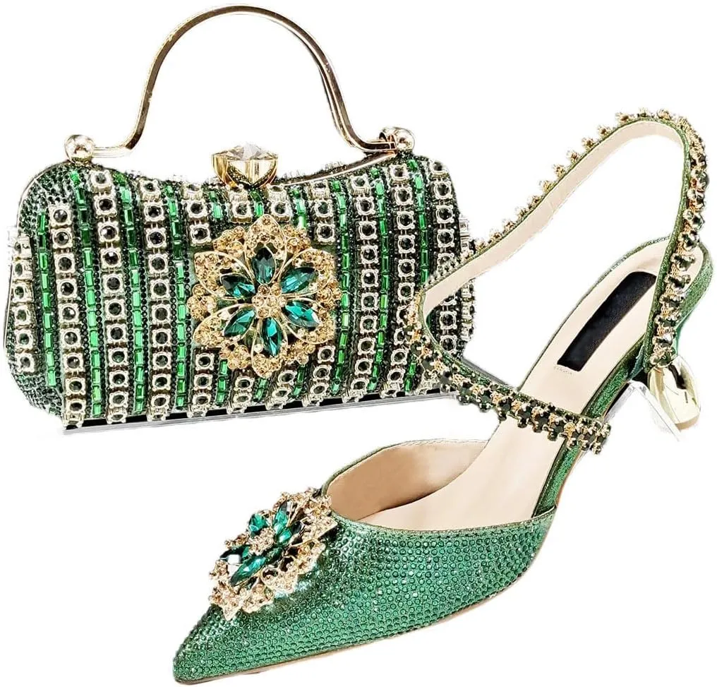 Elegant Dazzling Heels and Clutch Set Festive Party Shoes with Rhinestone Bags