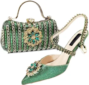 Elegant Dazzling Heels and Clutch Set Festive Party Shoes with Rhinestone Bags