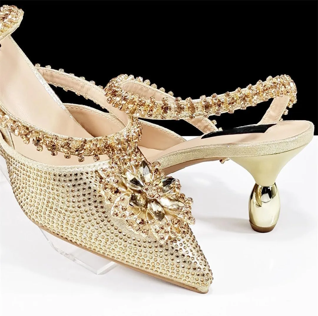 Elegant Dazzling Heels and Clutch Set Festive Party Shoes with Rhinestone Bags