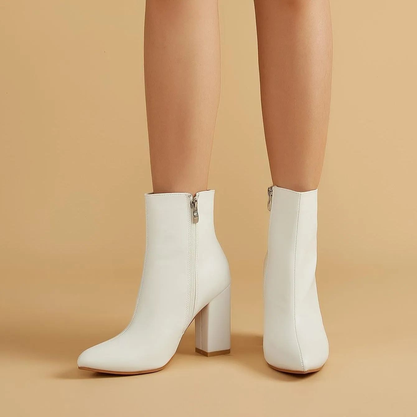 Elegant White Block Heel Boots
