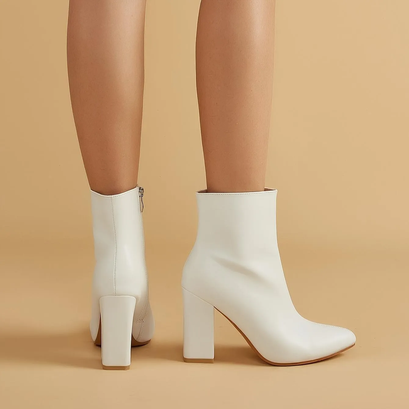 Elegant White Block Heel Boots
