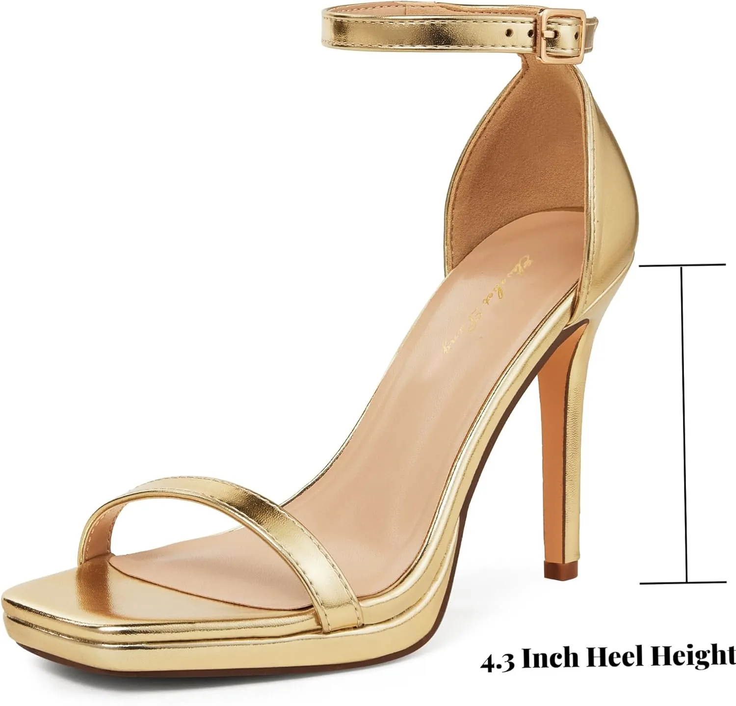 Elisabet Tang Women's 4.3 Inch Platform High Heeled Sandals Strappy Stiletto Open Square Toe Heel with Ankle Strap at Wedding Party Prom Work Dating