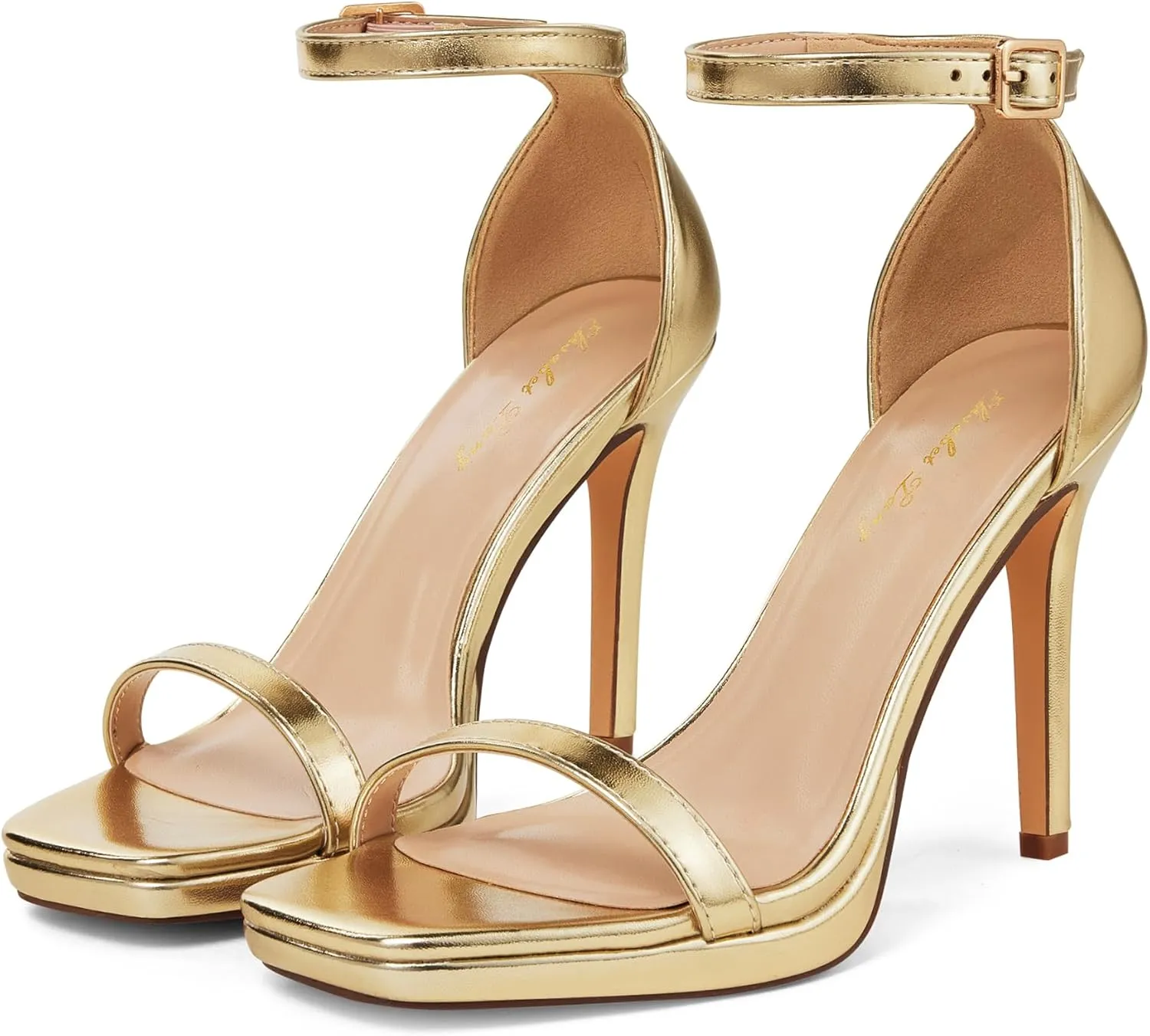 Elisabet Tang Women's 4.3 Inch Platform High Heeled Sandals Strappy Stiletto Open Square Toe Heel with Ankle Strap at Wedding Party Prom Work Dating