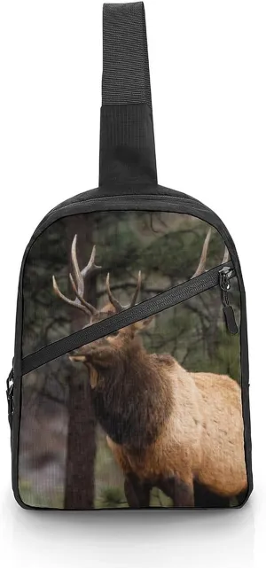 Elk Moose in The Forests Chest Bag Foldable Crossbody Unisex Pack Travel Hiking Adjustable Shoulder Straps Sling Bags