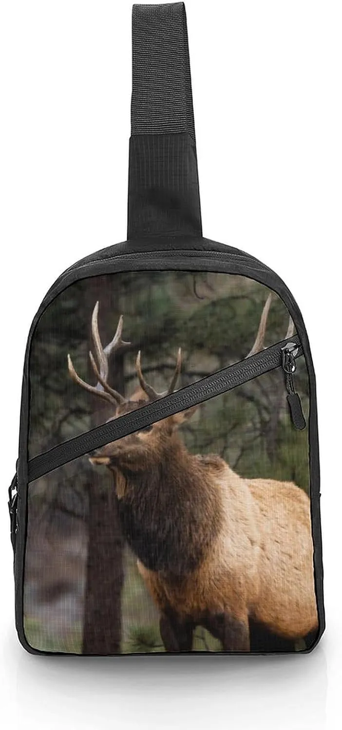 Elk Moose in The Forests Chest Bag Foldable Crossbody Unisex Pack Travel Hiking Adjustable Shoulder Straps Sling Bags