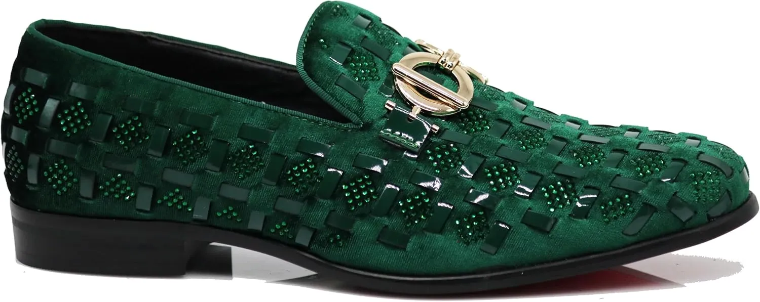 Enzo Romeo UTA Men's Fashion Rhinestone Glitter Buckle Slip On Dress Shoes
