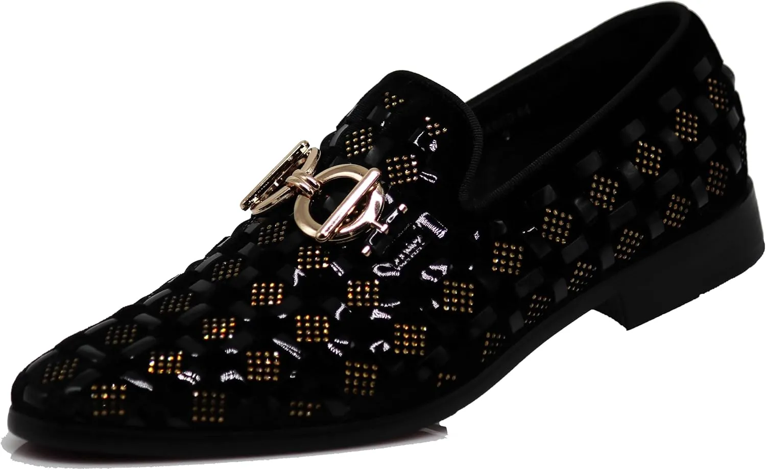 Enzo Romeo UTA Men's Fashion Rhinestone Glitter Buckle Slip On Dress Shoes