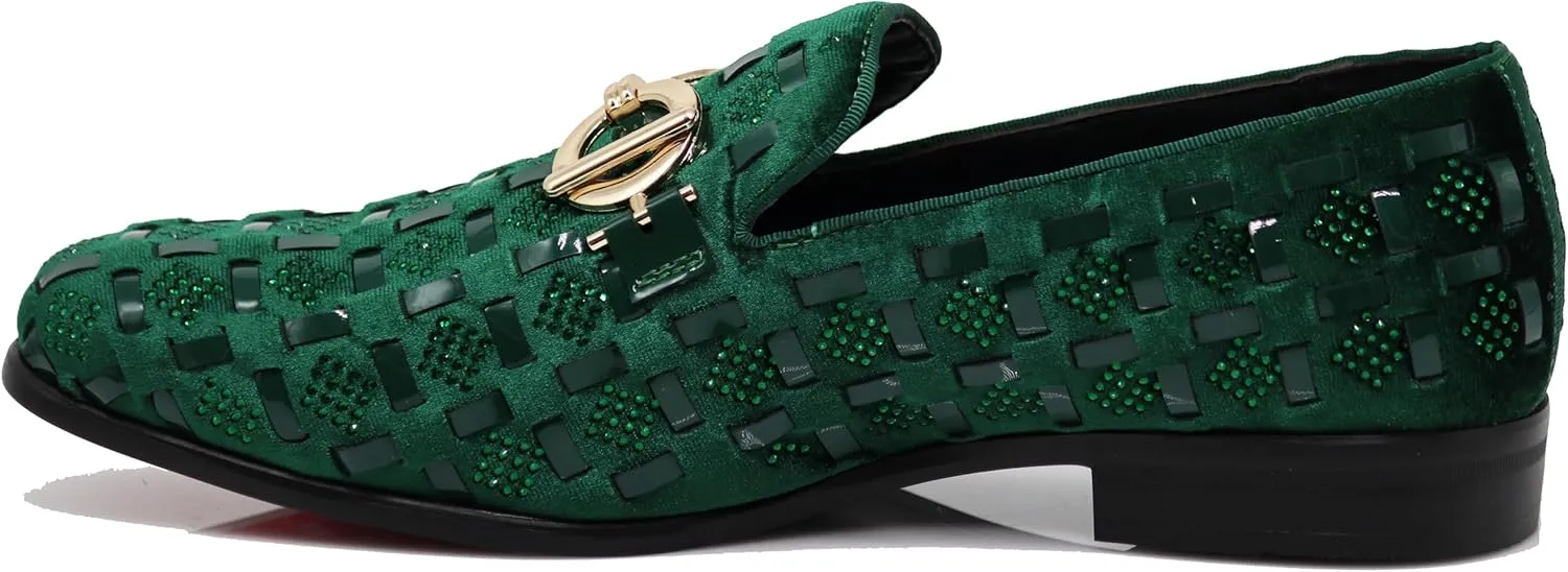 Enzo Romeo UTA Men's Fashion Rhinestone Glitter Buckle Slip On Dress Shoes
