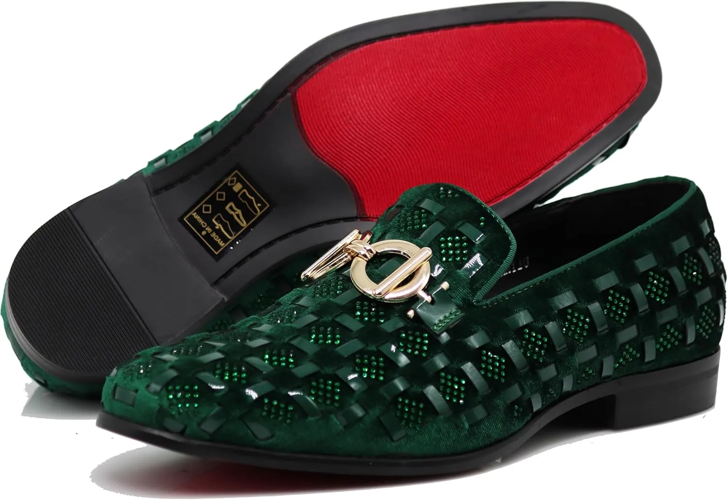 Enzo Romeo UTA Men's Fashion Rhinestone Glitter Buckle Slip On Dress Shoes