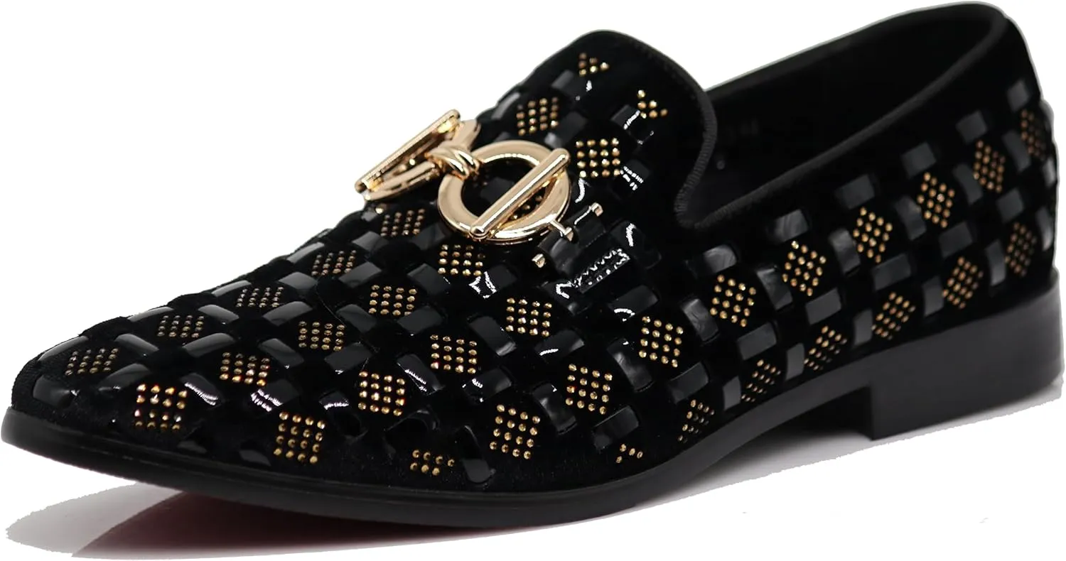 Enzo Romeo UTA Men's Fashion Rhinestone Glitter Buckle Slip On Dress Shoes