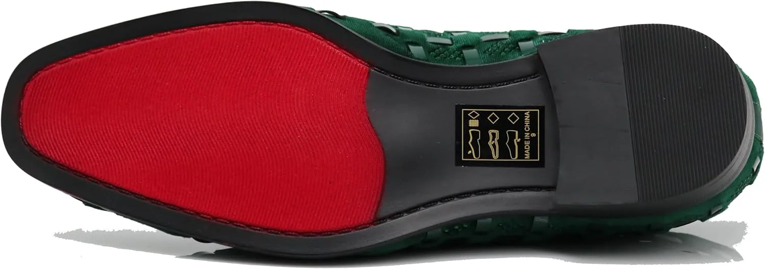 Enzo Romeo UTA Men's Fashion Rhinestone Glitter Buckle Slip On Dress Shoes