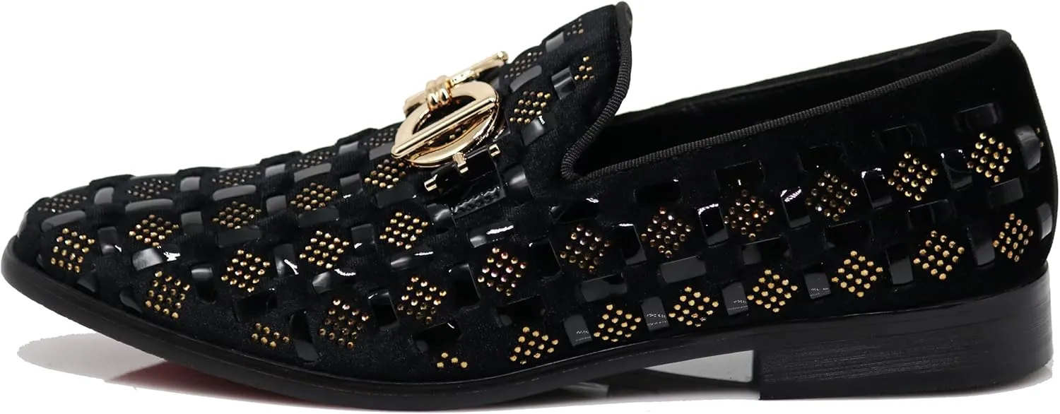Enzo Romeo UTA Men's Fashion Rhinestone Glitter Buckle Slip On Dress Shoes