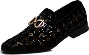 Enzo Romeo UTA Men's Fashion Rhinestone Glitter Buckle Slip On Dress Shoes