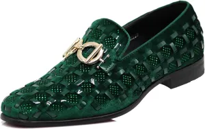 Enzo Romeo UTA Men's Fashion Rhinestone Glitter Buckle Slip On Dress Shoes