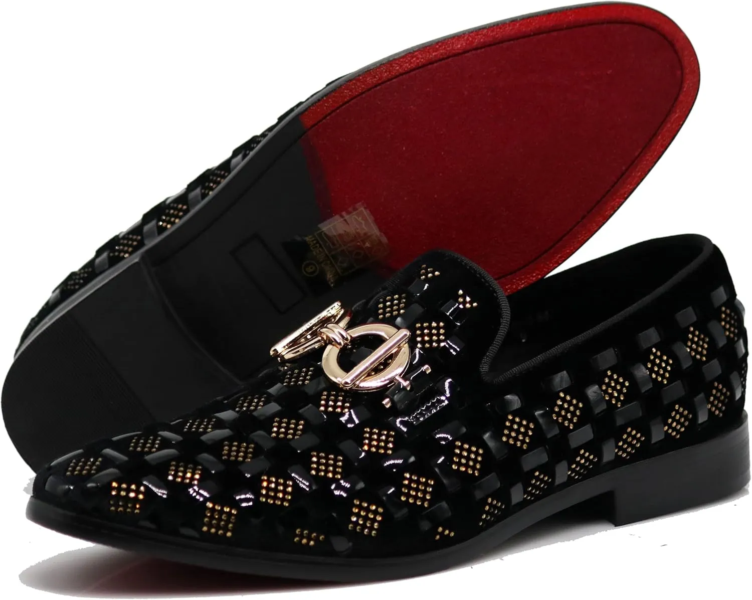 Enzo Romeo UTA Men's Fashion Rhinestone Glitter Buckle Slip On Dress Shoes