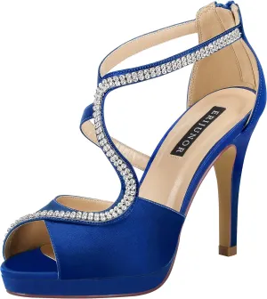 ERIJUNOR High Heel Sandals Peep Toe S-Strap Prom Wedding Evening Shoes