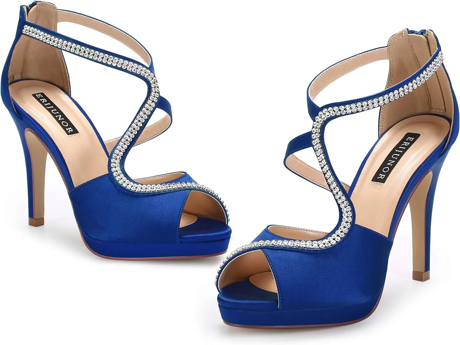 ERIJUNOR High Heel Sandals Peep Toe S-Strap Prom Wedding Evening Shoes