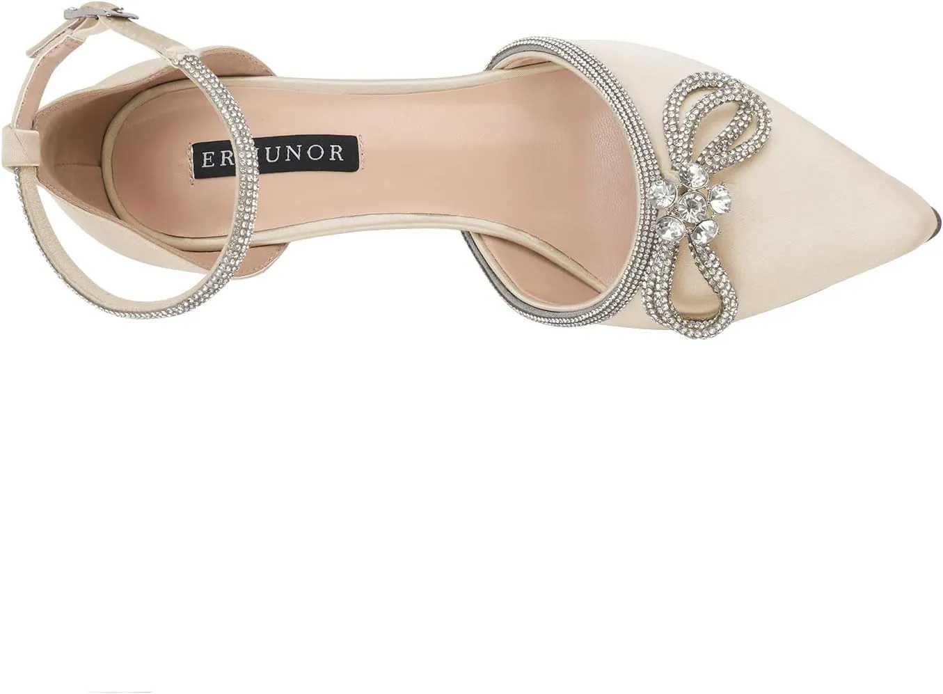ERIJUNOR Rhinestone Bow Knot Wedding Shoes Elegant Pointed Toe Pumps for Woman with Ankle Strap
