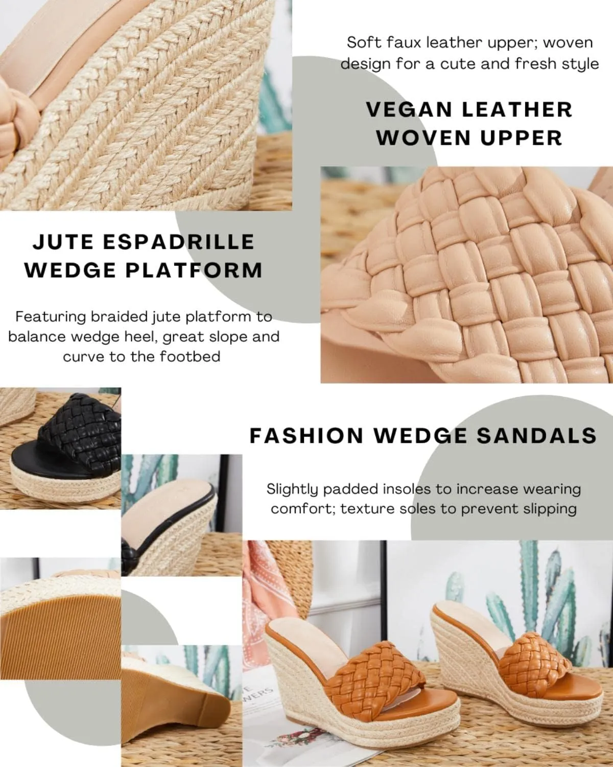 Ermonn Womens Platform Wedge Sandals Espadrilles Braided Open Toe Slip On Summer Mule High Heels