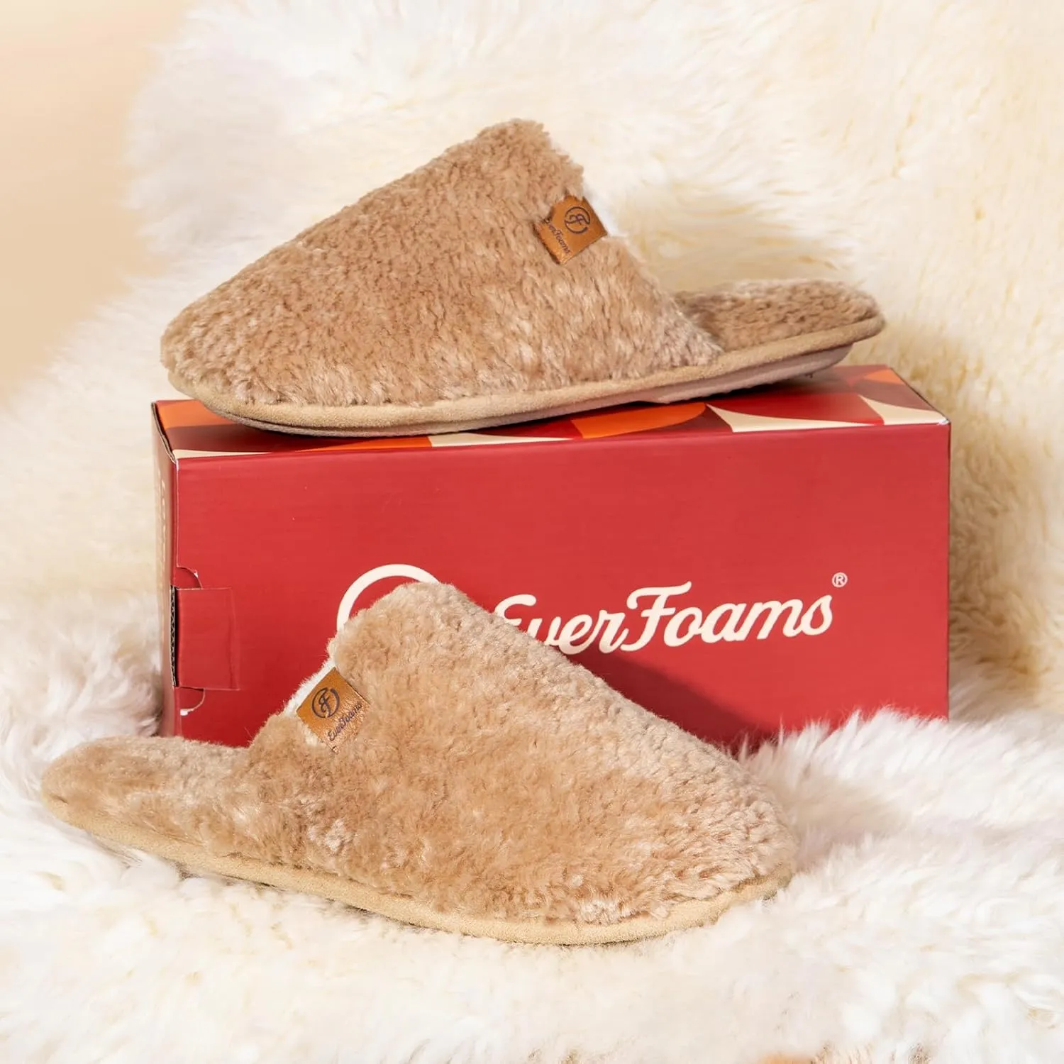 EverFoams Women's Fuzzy Slip-on Slippers Warm Cozy Soft Lightweight Memory Foam Indoor House Shoes