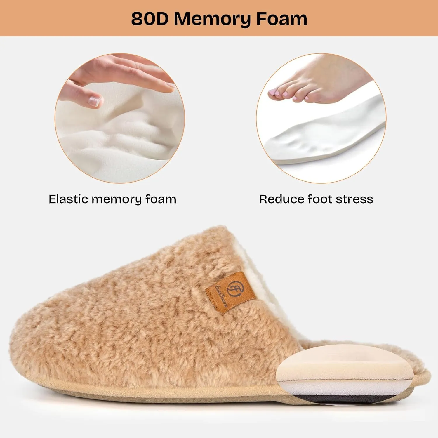 EverFoams Women's Fuzzy Slip-on Slippers Warm Cozy Soft Lightweight Memory Foam Indoor House Shoes