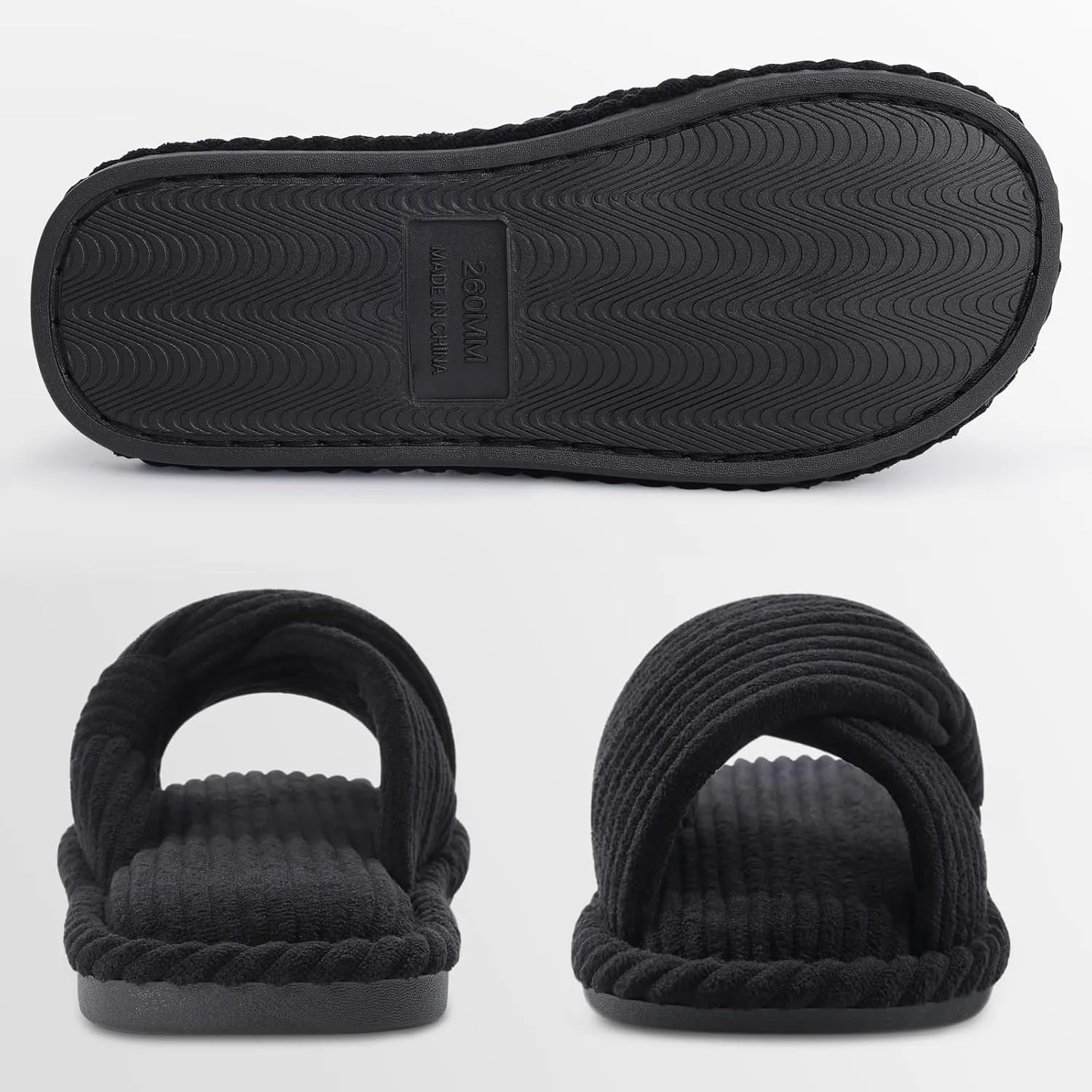 Evshine Summer House Slippers for Women Corduroy Cross Bow Indoor Slippers Open Toe Slip On Bedroom Shoes with Memory Foam