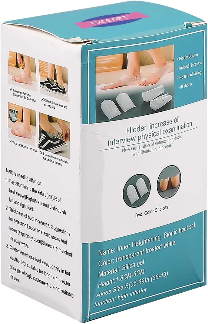 EXCEART Heel Cup Insoles Half Height Increase Insoles Invisible Silicone Shoe Lift Heel Pads 5.5CM Men Women (for Size 40-46)