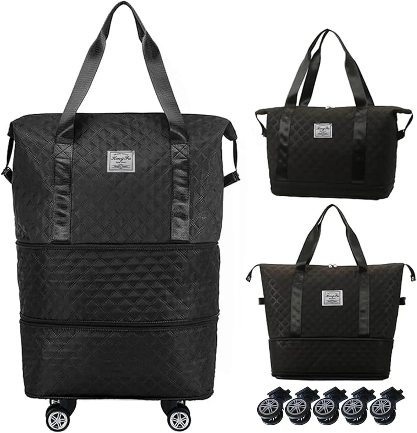 Expandable Foldable Wheeled Travel Duffle Bag - Detachable Rolling Wheels Carry On Gift
