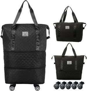 Expandable Foldable Wheeled Travel Duffle Bag - Detachable Rolling Wheels Carry On Gift