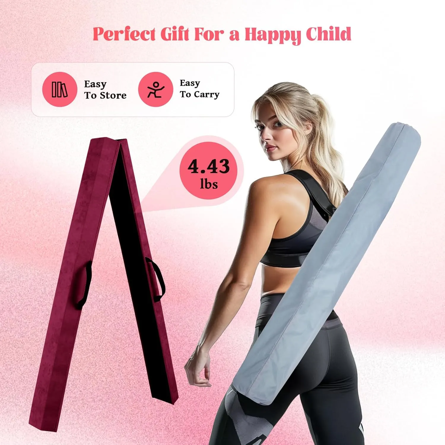 FAHKNS 8FT Balance Beam for Kids 3-12,Foldable Floor Gymnastics Beam,Suede Cover,Non Slip Base with Carry Bag