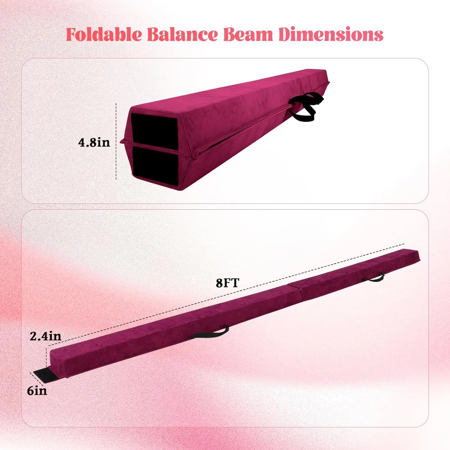 FAHKNS 8FT Balance Beam for Kids 3-12,Foldable Floor Gymnastics Beam,Suede Cover,Non Slip Base with Carry Bag