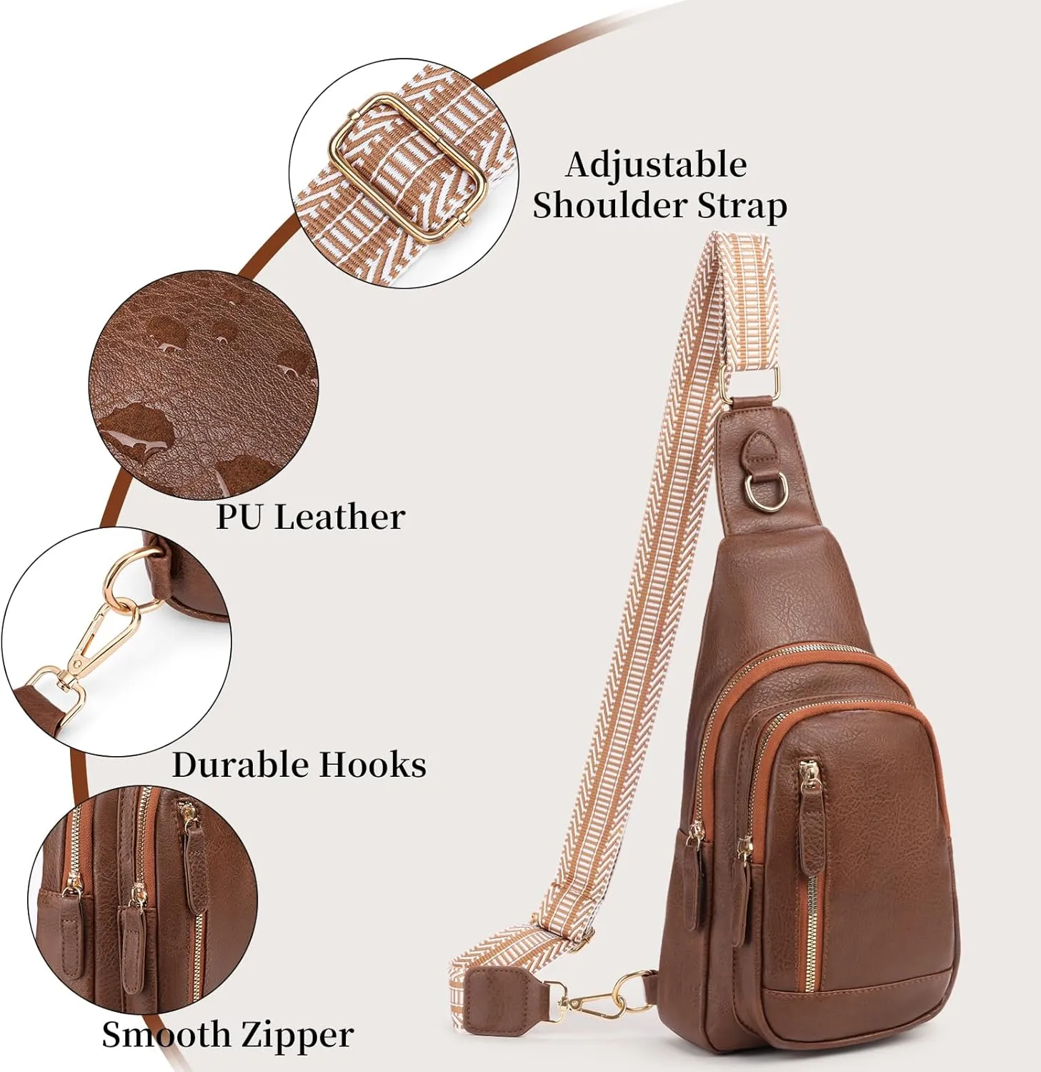 FALAN MULE Crossbody Bags for Women Leather Sling Chest Bag Trendy Fanny Packs for Women